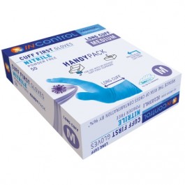 InControl Long Cuff Nitrile (Powder Free) Gloves Handy 50 Pack - Medium 